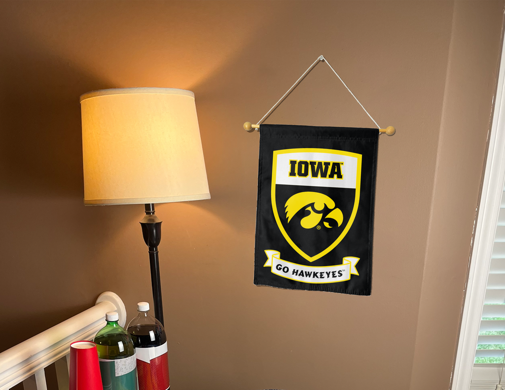 University of Iowa Go Hawkeyes & Shield Logo Double Sided Garden Flag