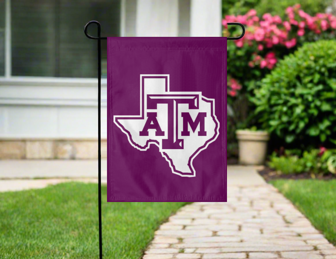 13x18 Texas A&M Double Sided Garden Flag with Texas Border and ATM Logo