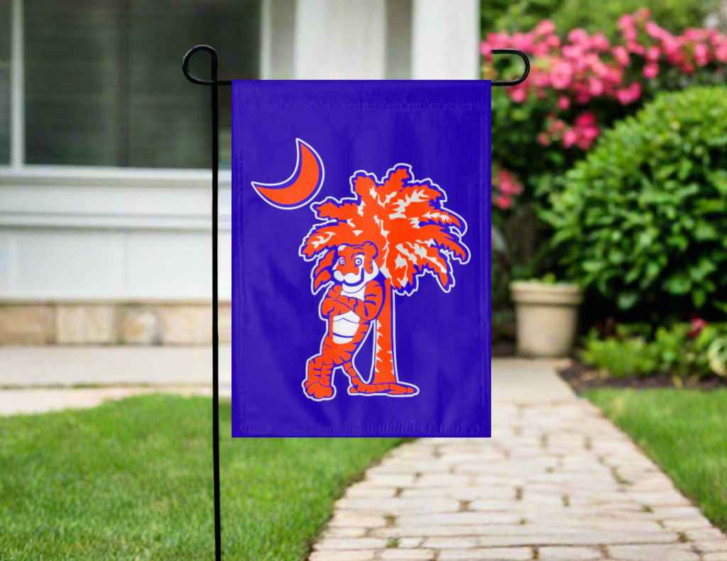 Clemson University - Tiger and Palmetto Tree Purple Double Sided Garden Flag