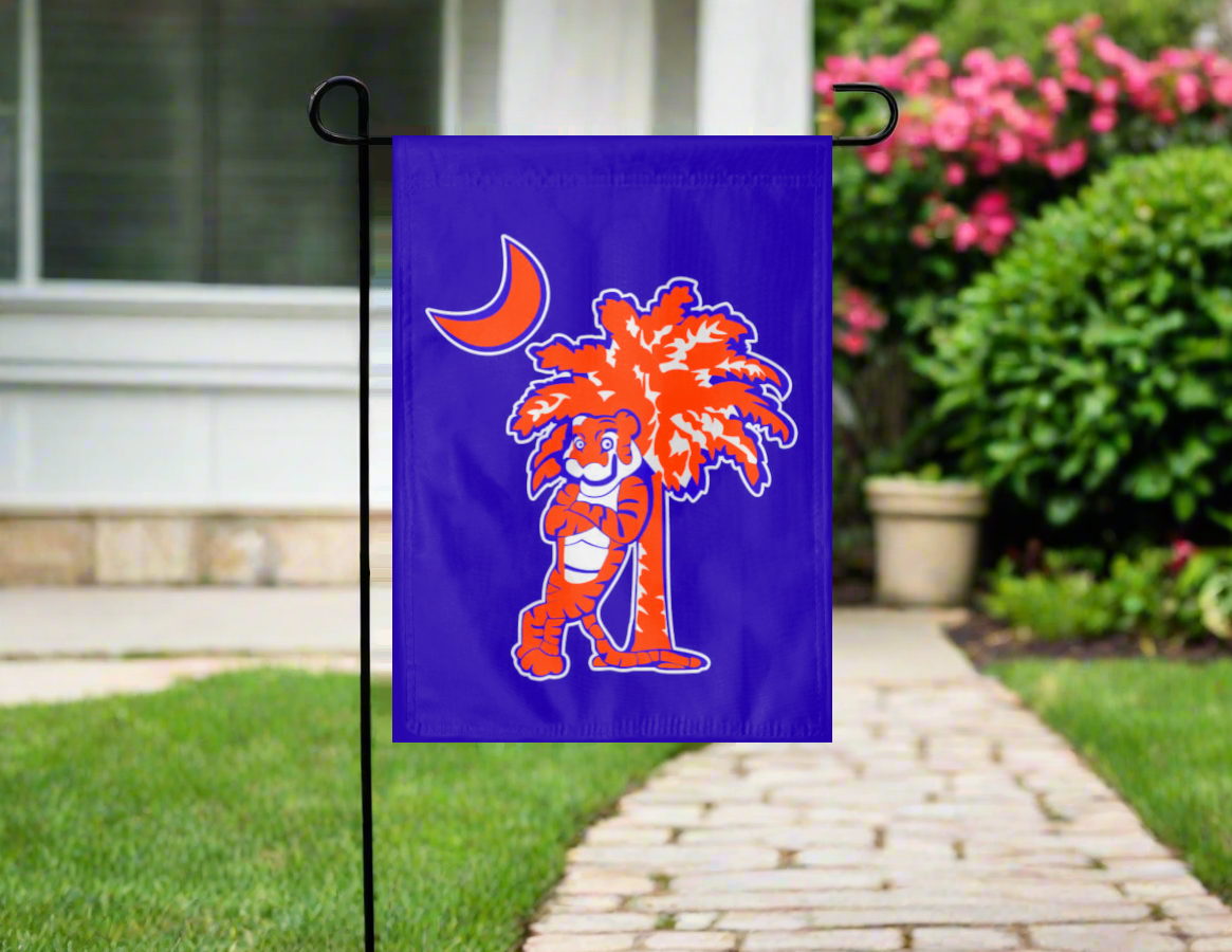 Clemson University - Tiger and Palmetto Tree Purple Double Sided Garden Flag