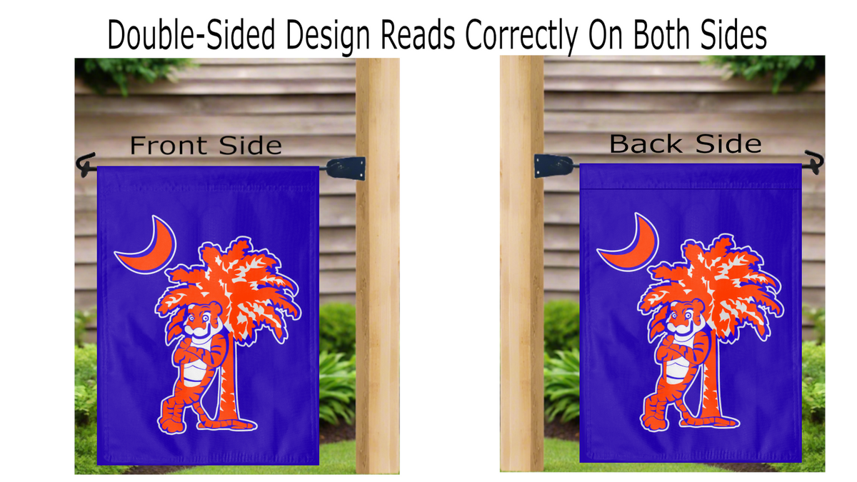 Clemson University - Tiger and Palmetto Tree Purple Double Sided Garden Flag