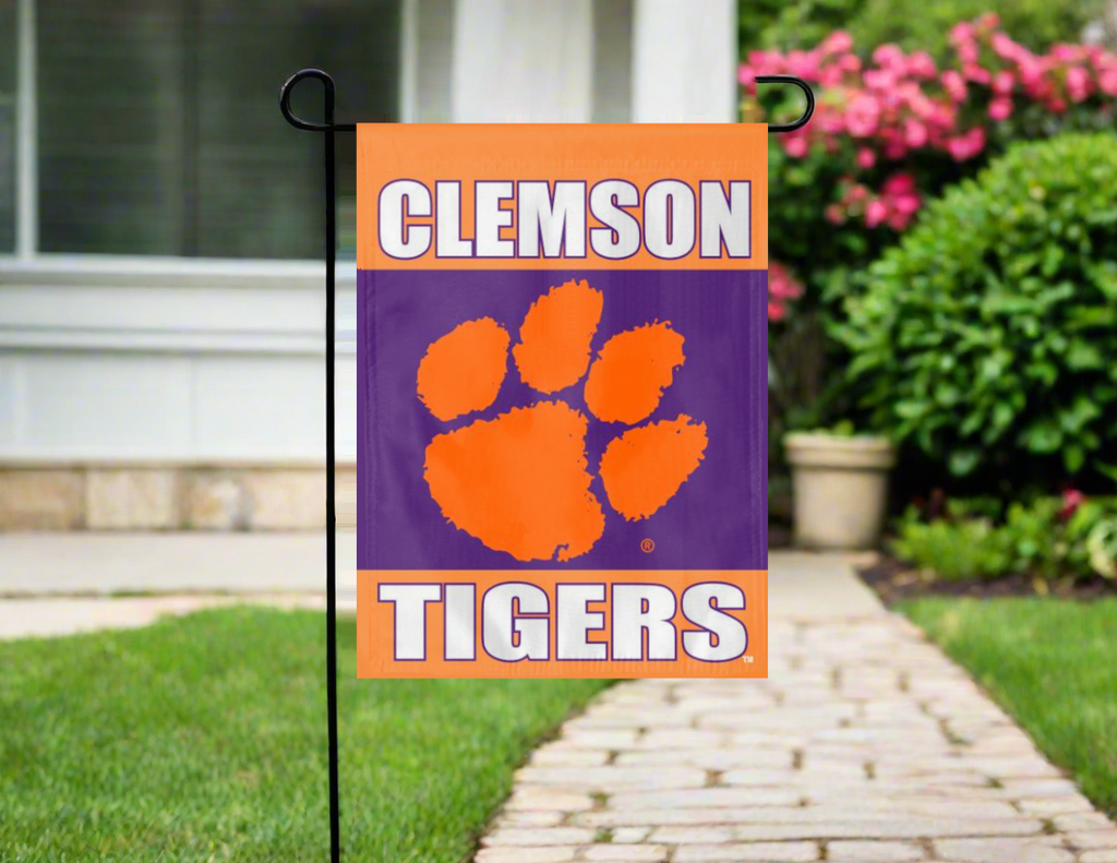 Clemson Tigers Double Sided Garden Flag with Purple and Orange Clemson Tigers Logo
