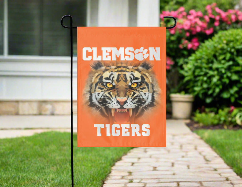 Clemson University Double Sided Garden Flag with Realistic Tiger Logo
