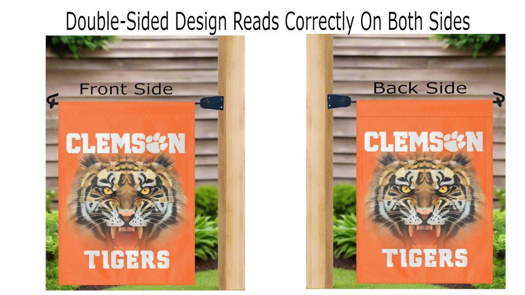 Clemson University Double Sided Garden Flag with Realistic Tiger Logo