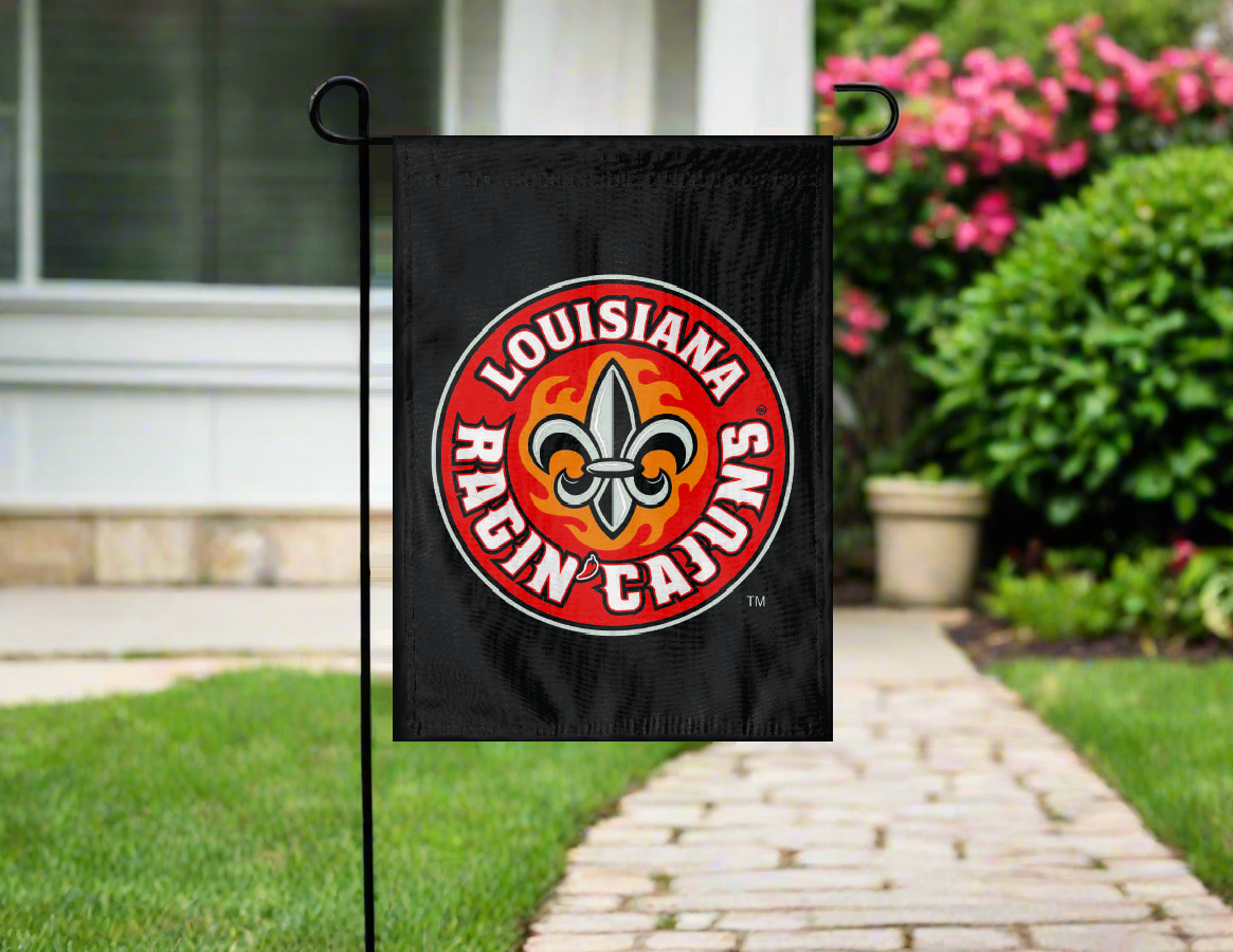 Louisiana Ragin Cajuns Black and Red Double Sided Garden Flag
