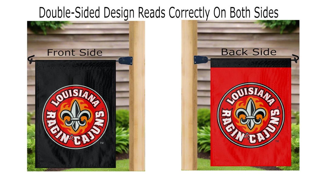Louisiana Ragin Cajuns Black and Red Double Sided Garden Flag
