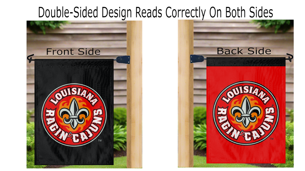 Louisiana Ragin Cajuns Black and Red Double Sided Garden Flag