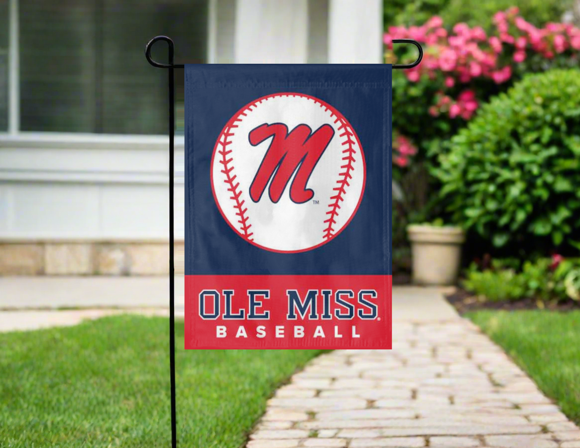 Blue Ole Miss Baseball Double Sided Garden Flag