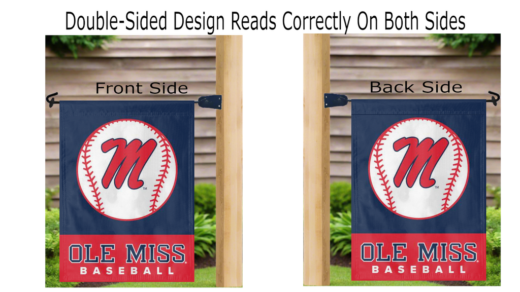 Blue Ole Miss Baseball Double Sided Garden Flag