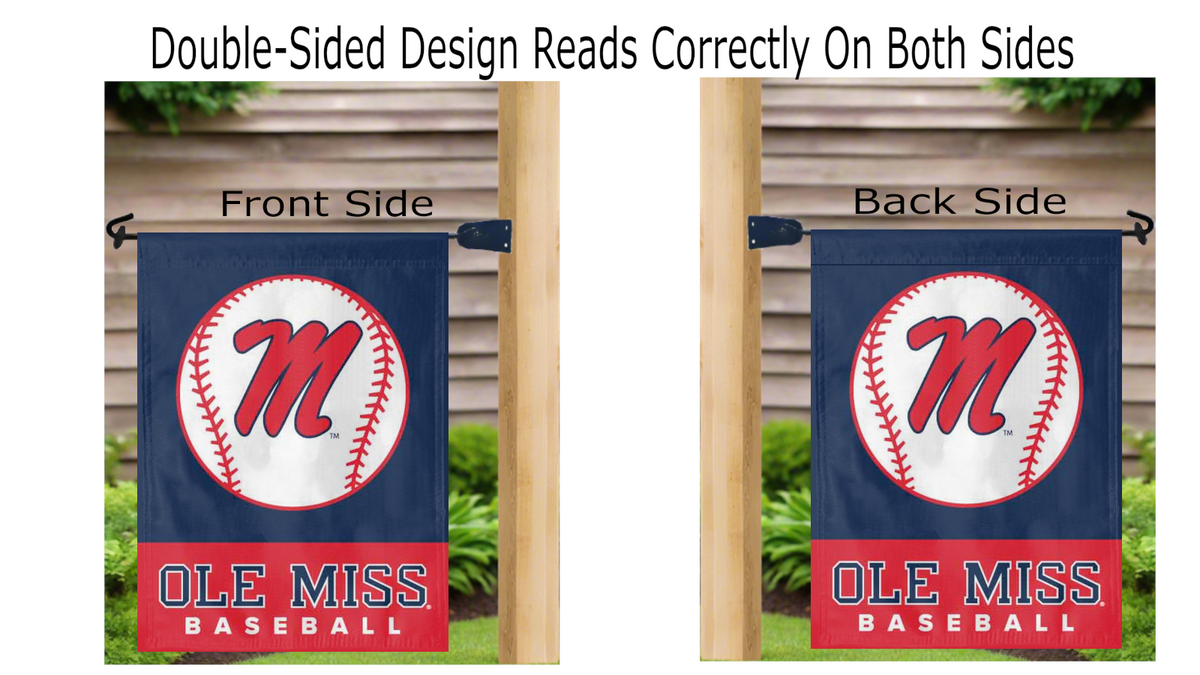 Blue Ole Miss Baseball Double Sided Garden Flag