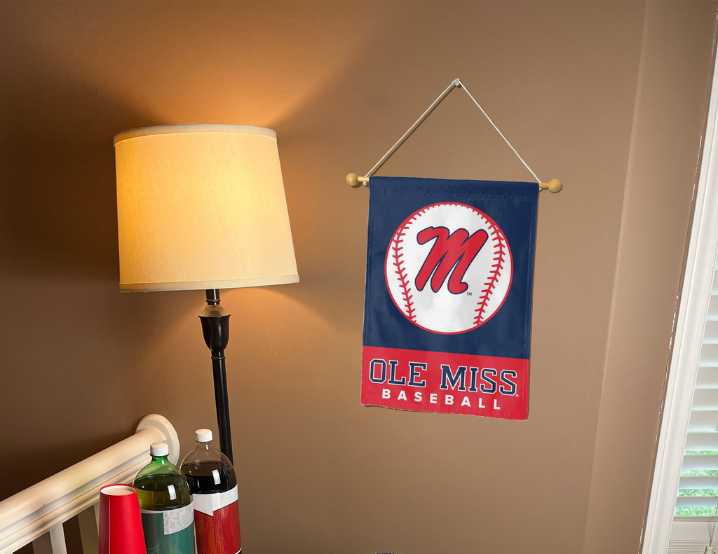 Blue Ole Miss Baseball Double Sided Garden Flag