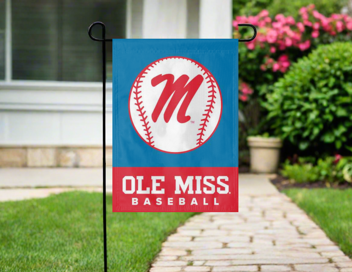 Blue Ole Miss Baseball Double Sided Garden Flag