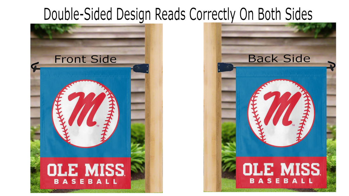 Blue Ole Miss Baseball Double Sided Garden Flag