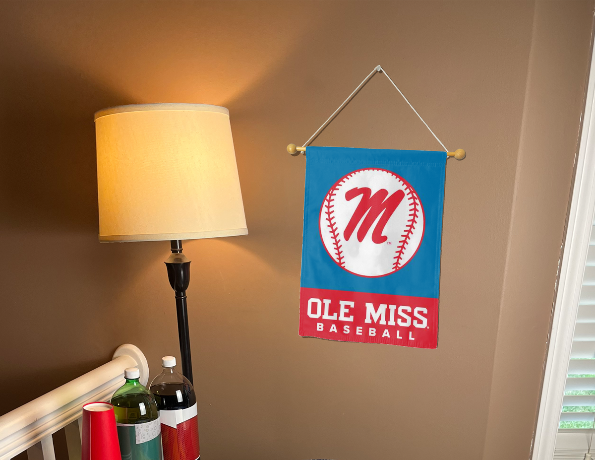 Blue Ole Miss Baseball Double Sided Garden Flag