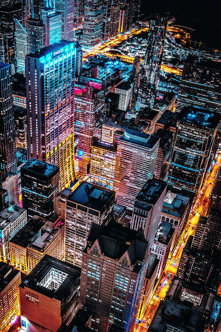 Aerial Photo Of Cityscape At Night Poster Wall Art Print Home Wall Decor