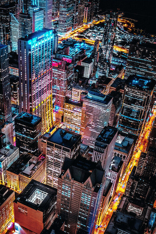 Aerial Photo Of Cityscape At Night Poster Wall Art Print Home Wall Decor