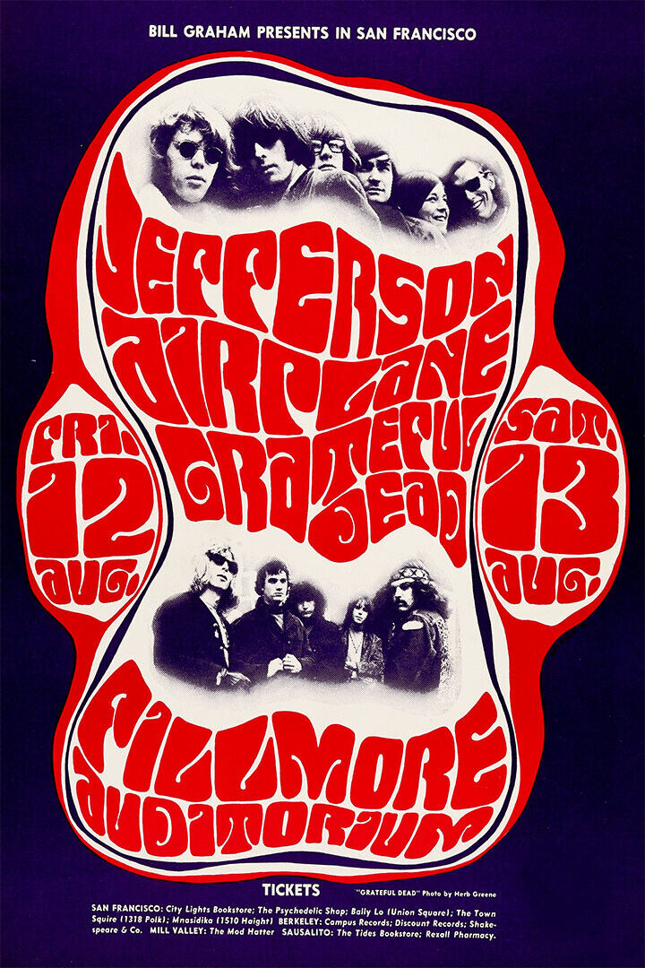 Grateful Dead Jefferson Airplane Fillmore Concert Poster Wall Art Print Home Wall Decor