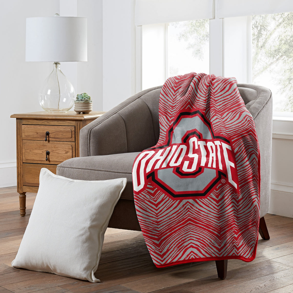 Zubaz x Northwest NCAA Ohio State Buckeyes Zubified Raschel Throw Blanket