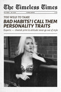 Bad Habits Poster Trendy Black And White Newspaper Print Retro Cheetah Wall Art Cool Girl Bedroom Dorm Decor Leopard Print Aesthetic