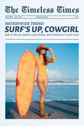 Coastal Cowgirl Poster Trendy Newspaper Print Surfer Girl Wall Art Surf Beach Aesthetic Boho Retro Fashion Decor Cowboy Boots And Hat Artwork