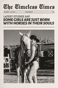 Cowgirl Horse Theme Poster Black And White Trendy Newspaper Print Modern Cowgirl Wall Art Dorm Bedroom Decor Horse Riding Aesthetic