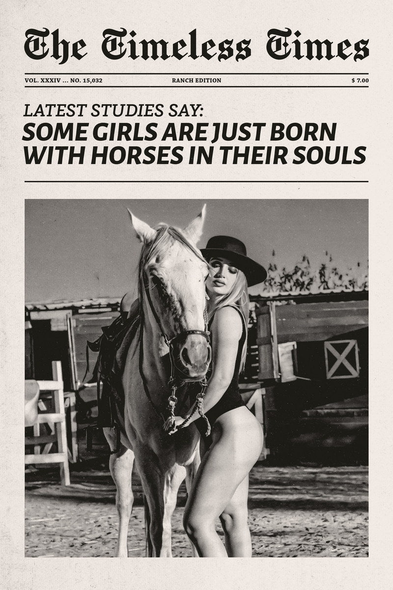 Cowgirl Horse Theme Poster Black And White Trendy Newspaper Print Modern Cowgirl Wall Art Dorm Bedroom Decor Horse Riding Aesthetic