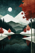 Mountain Landscape And Moon Poster Minimalist Nature Boho Print Trendy Fall Aesthetic