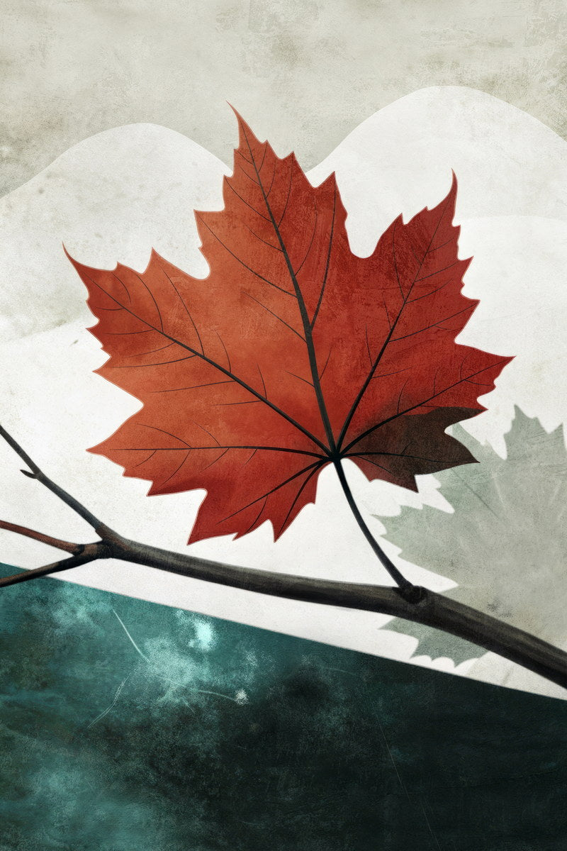 Red Leaf Poster Minimalist Fall Boho Print Autumn Nature Wall Art Rustic Farmhouse Aesthetic