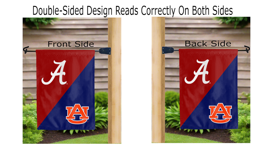 13x18 House Divided Garden Flag with University of Alabama and Auburn University Logos