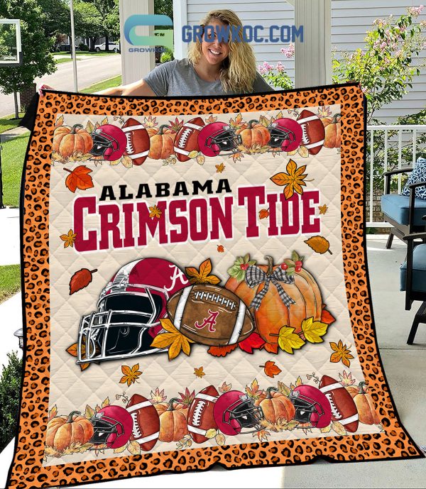 Alabama Crimson Tide NCAA Football Welcome Fall Pumpkin Halloween Fleece Blanket Quilt