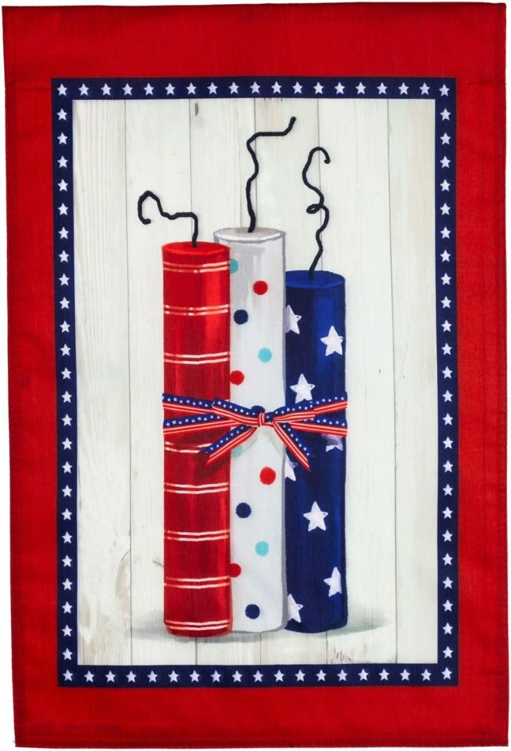 Americana Firecrackers Garden Flag 2 Sided