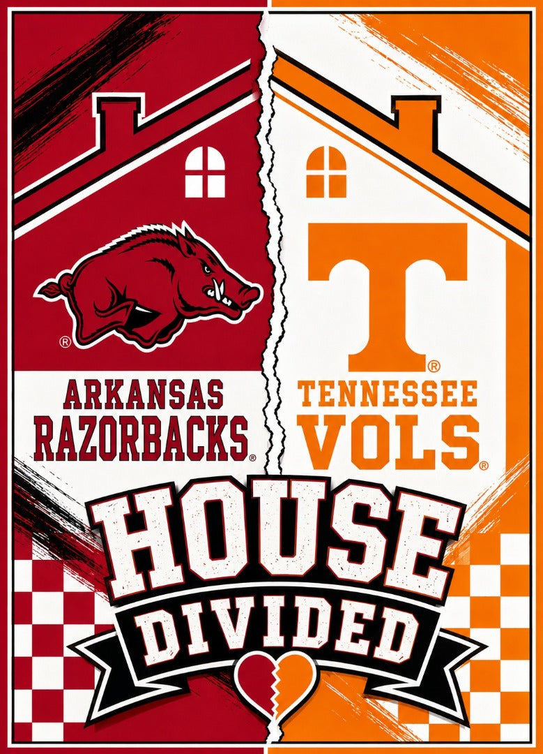 Arkansas and Tennessee 2 Sided House Divided Garden Flag