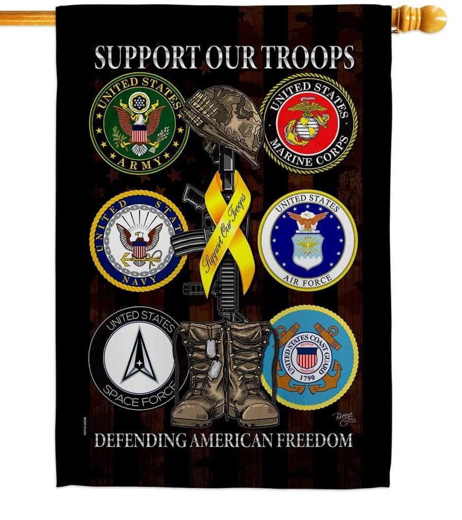 Armed Forces Support Our Troops Flag 2 Sided Banner