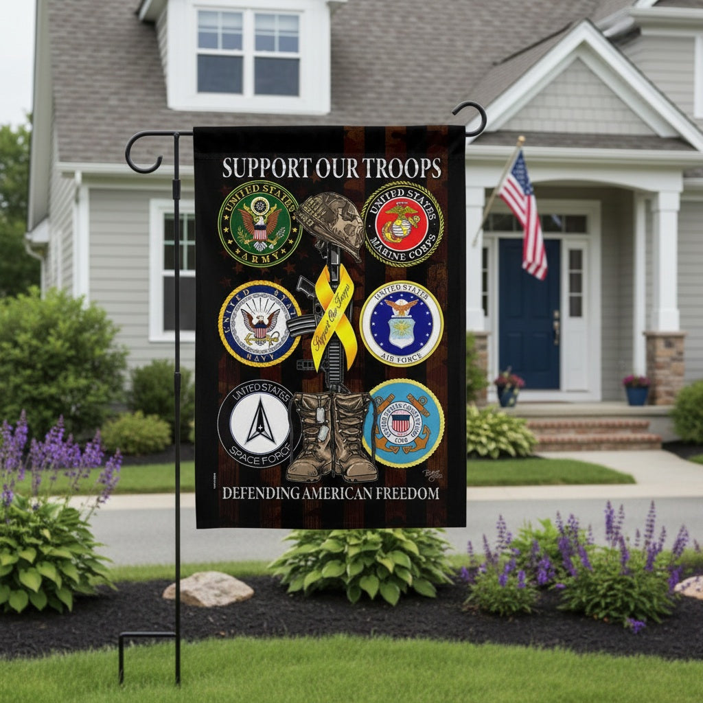 Armed Forces Support Our Troops Garden Flag 2 Sided