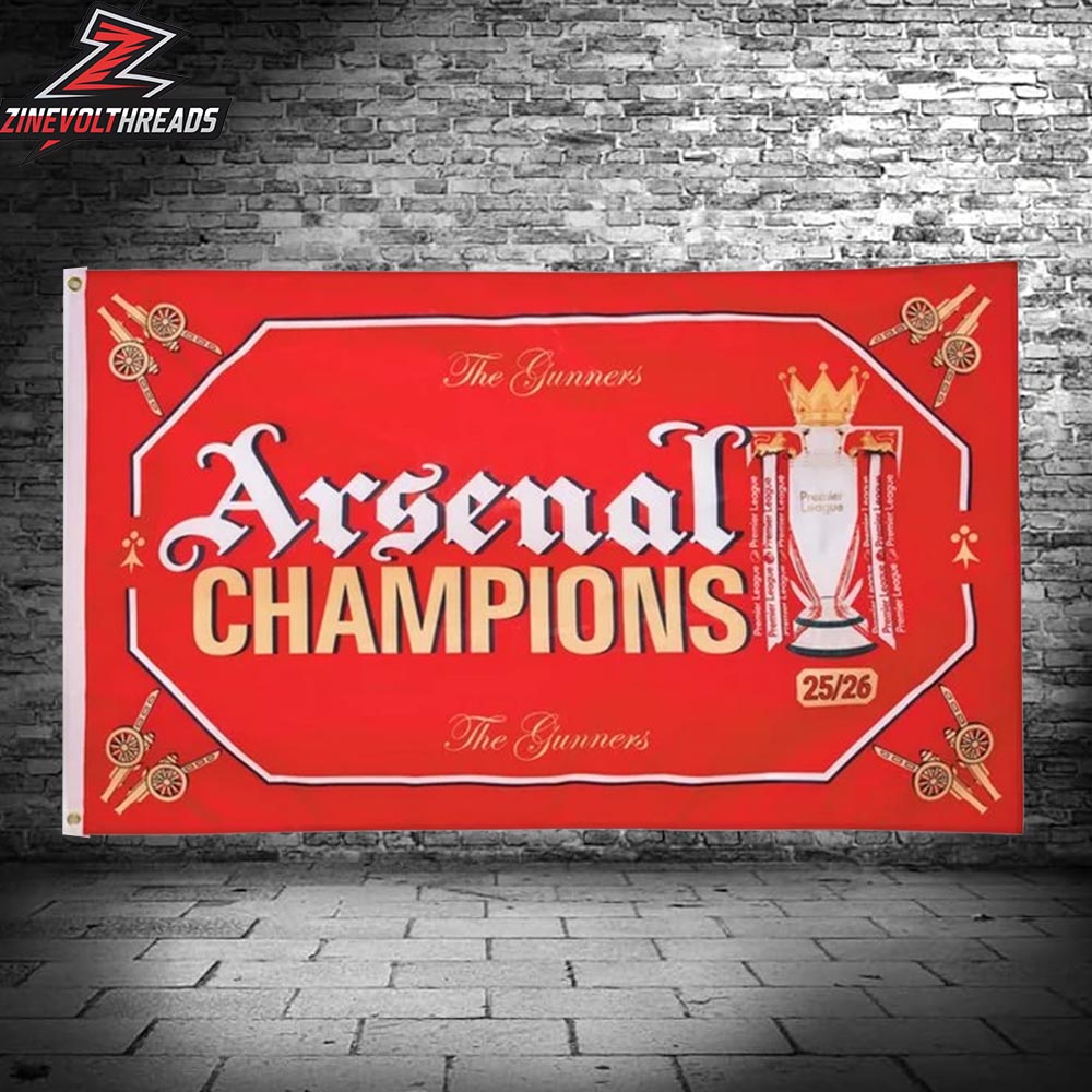Arsenal Premier League Champions 2025-26 Gothic Trophy Garden House Double Sided Flag