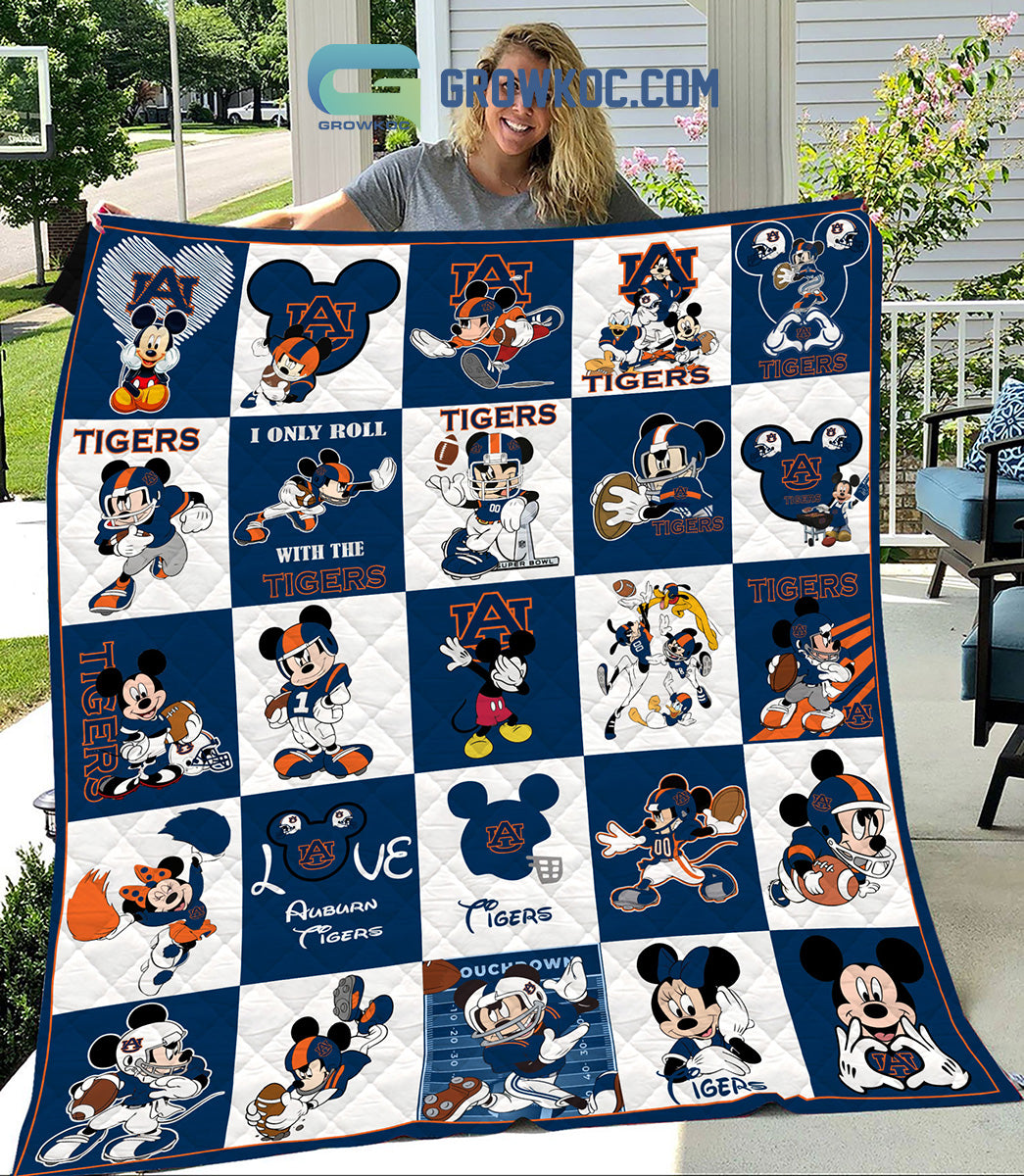 Auburn Tigers NCAA Mickey Disney Fleece Blanket Quilt
