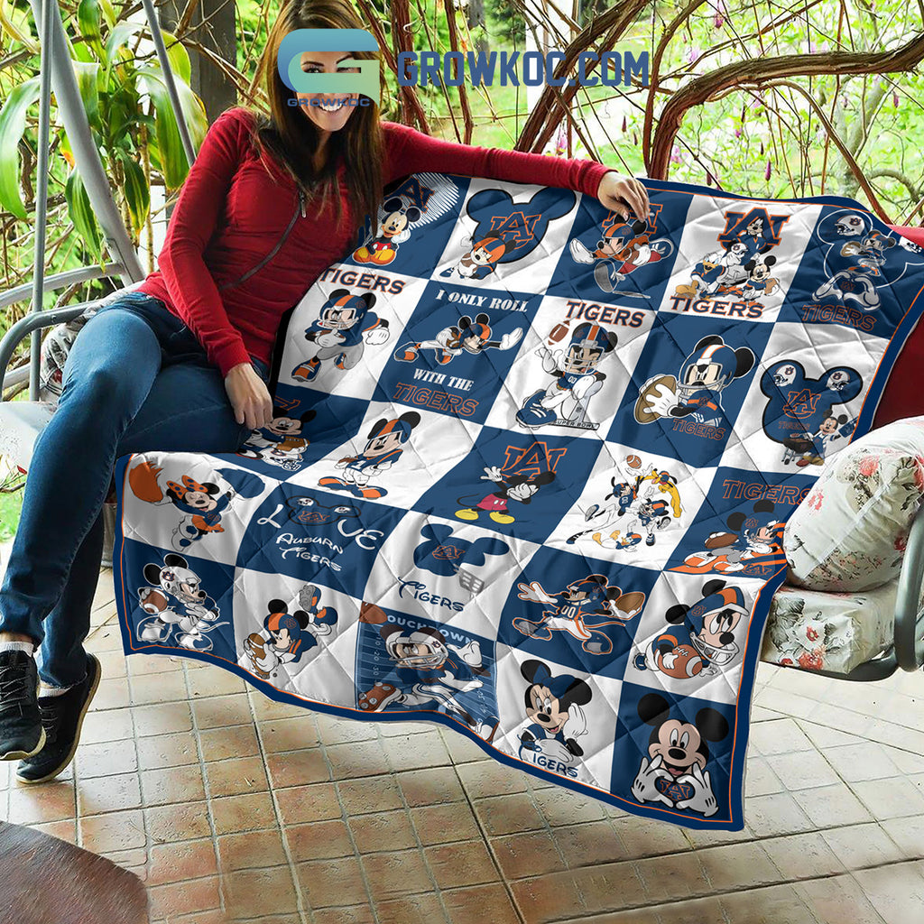 Auburn Tigers NCAA Mickey Disney Fleece Blanket Quilt