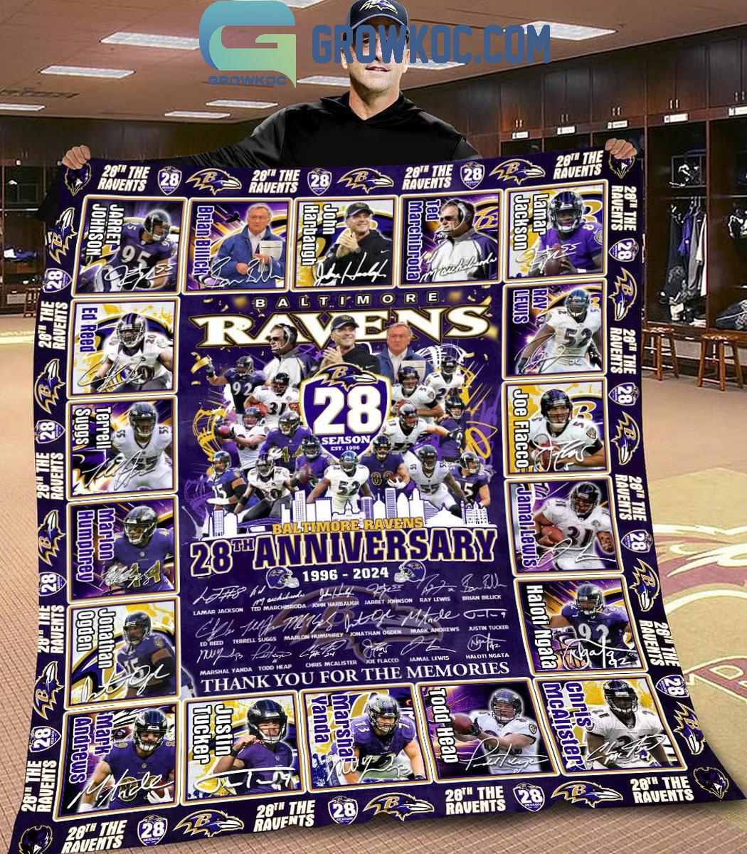 Baltimore Ravens 28th Anniversary 1996-2024 Thank You Fleece Blanket Quilt