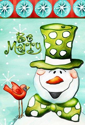 Be Merry Snowman Winter Banner Vertical House Flag