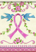Bluebirds and Ribbon Banner 2 Sided Breast Cancer Support