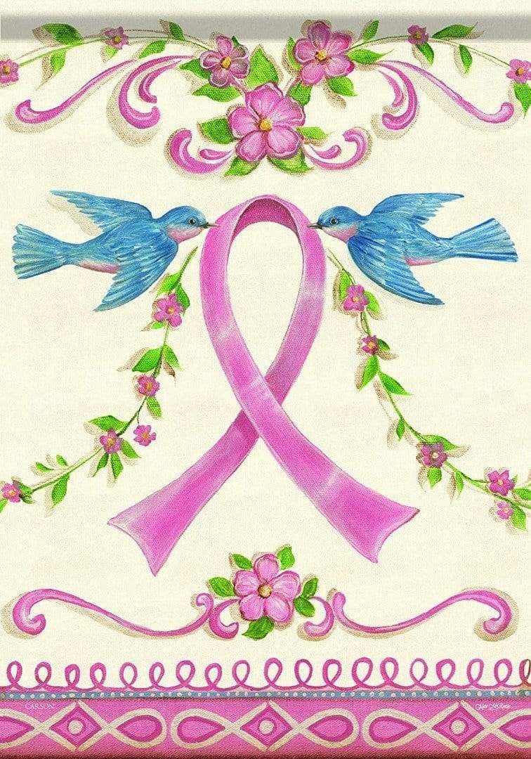 Bluebirds and Ribbon Banner 2 Sided Breast Cancer Support