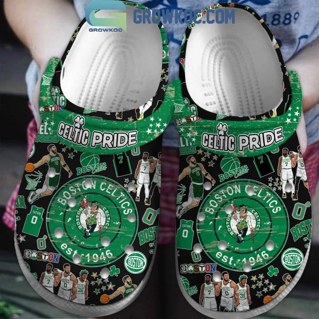 Boston Celtics Loves Basketball Team Celtic Pride Black Crocs Clogs