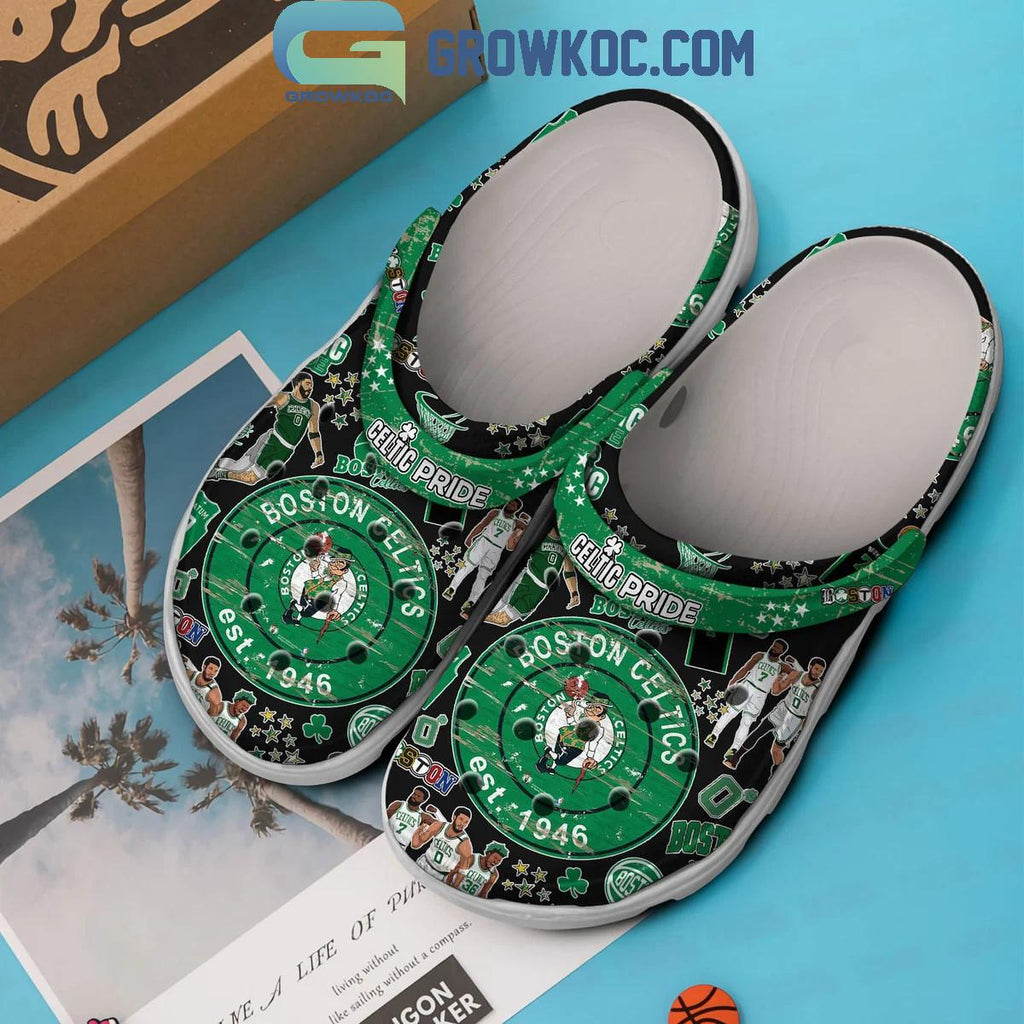 Boston Celtics Loves Basketball Team Celtic Pride Black Crocs Clogs