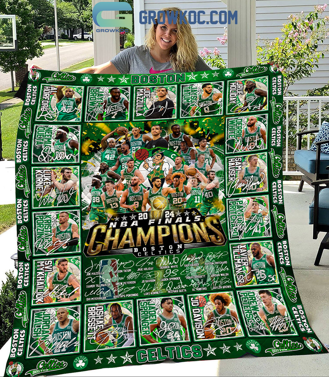 Boston Celtics NBA Finals Champions 2024 Fleece Blanket Quilt
