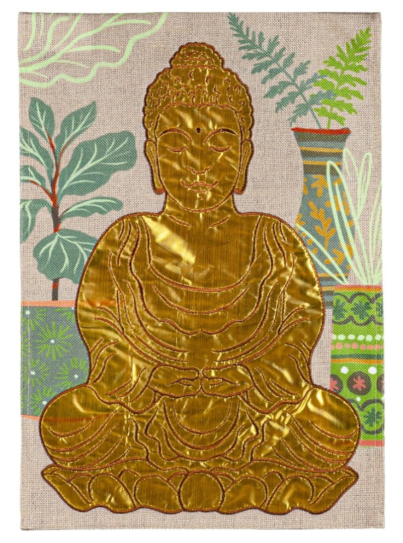 Buddha Garden Flag 2 Sided Burlap