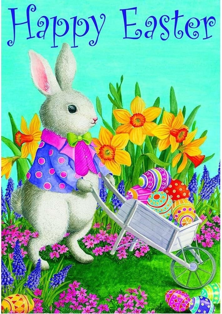 Bunny Wheelbarrow Easter Banner 2 Sided
