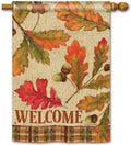 Burlap Leaves Flag Acorn Fall House Banner