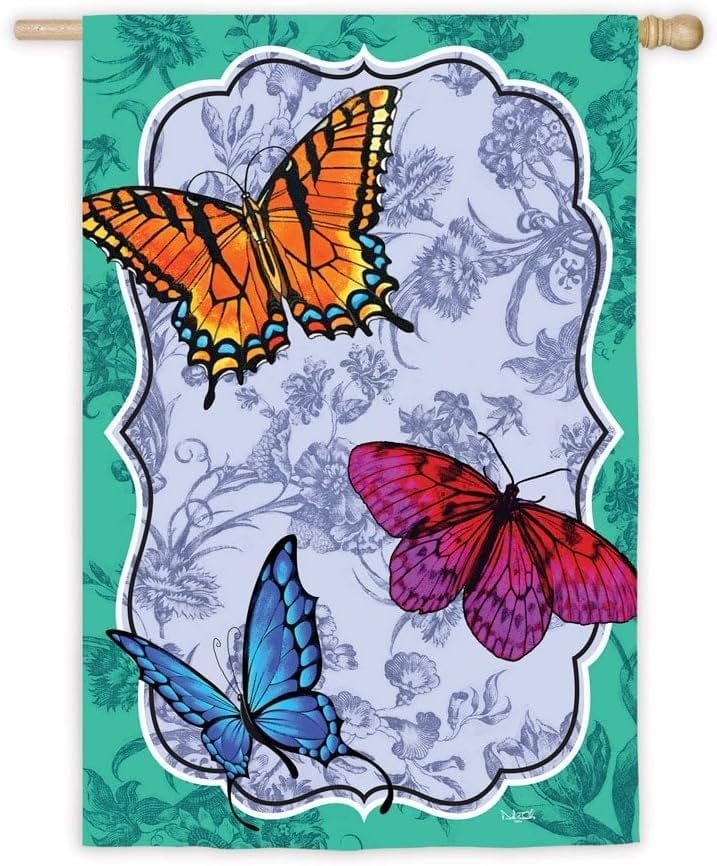 Butterfly Toile Banner 2 Sided Summer House Flag
