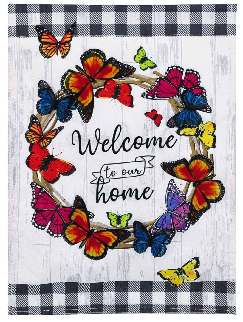Butterfly Welcome Wreath Garden Flag 2 Sided
