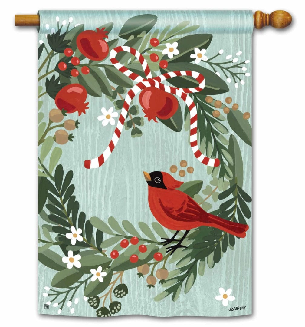 Christmas Cardinal Wreath Flag 2 Sided Decorative Banner